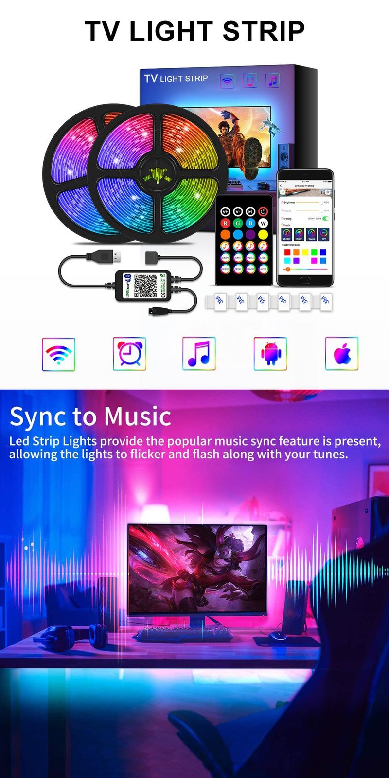 Λωρίδα φωτισμού 5V 5050 Λωρίδα φωτισμού Bluetooth Λωρίδα φωτισμού φόντου τηλεόρασης Λωρίδα φωτισμού USB Εφαρμογή κινητού τηλεφώνου_voghion.com