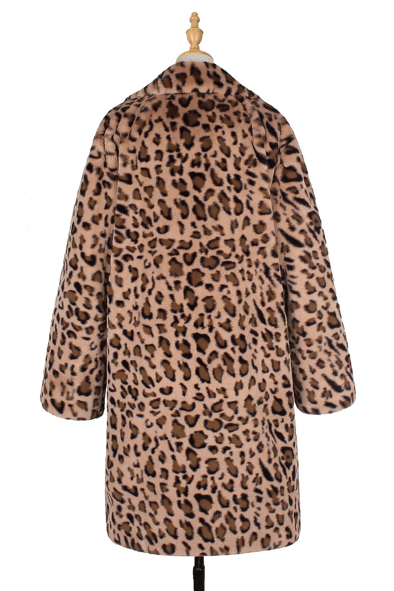 Damenbekleidung F0208 langer Leopardenmuster-Anzugkragen-Imitat-Pelzmantel Damen-Freizeitmantel Herbst und Winter neue Mode_voghion.com