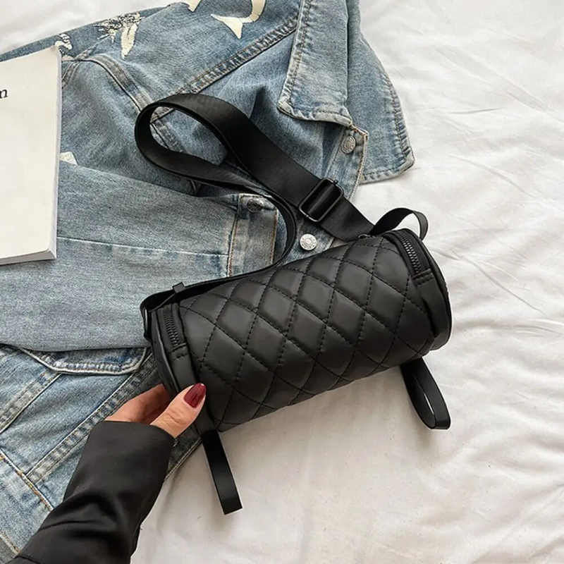 Borsa a tracolla con tracolla a spalla singola con cerniera alla moda a cilindro rotondo con cerniera alla moda, a grande capacità, maschio_voghion.com