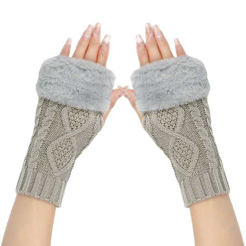 Damskie dzianinowe wełniane rękawiczki z półpalcami – ciepłe i miękkie, z podwójnym wzorem w romby, na jesień i zimę (krótki mankiet, stylowe i wygodne)_voghion.com