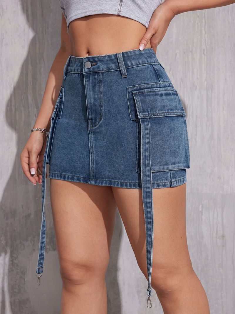 Women's Y2K High Waist Denim Skirt Double Pocket Bodycon Mini Skirt Stretch Denim Short Skirt For Women_voghion.com