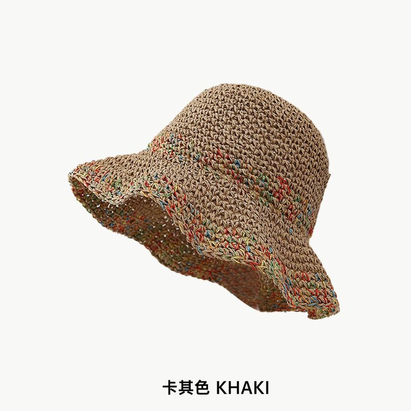 Cappello da spiaggia pieghevole estivo da donna, stile INS, per le vacanze, con ampia tesa, sottile e traspirante, in paglia_voghion.com