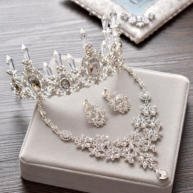 Brud koreansk lila kristallpelare stor krona tiara set bröllop drottning håraccessoarer barock krona_voghion.com