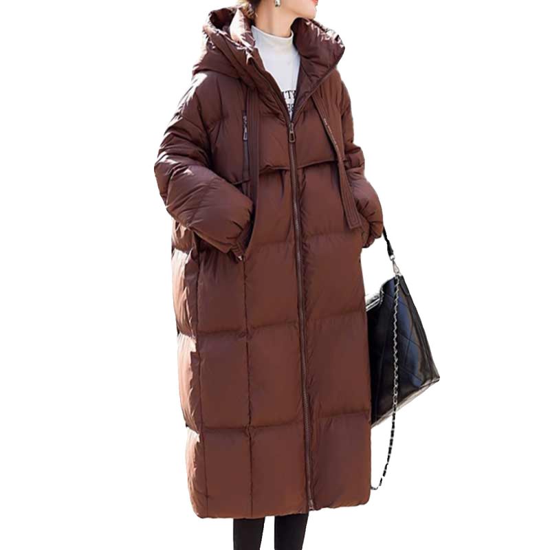 Daunenjacke für Damen, mittellang, über dem Knie, Winter, neue modische dicke weiße Entendaunen, lockere Brotjacke, Trend_voghion.com