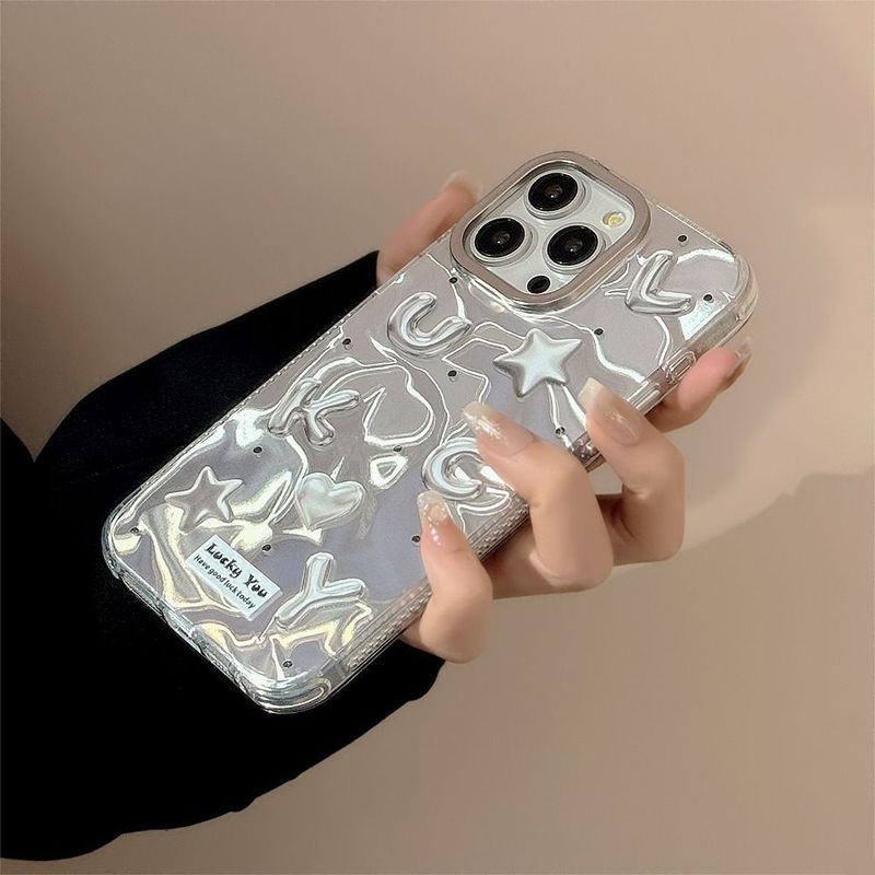 16 gegalvaniseerde ins geluksletters compatibel met iPhone 15 telefoonhoesje 14 Pro Max Water Ripple 13 Trendy 12_voghion.com
