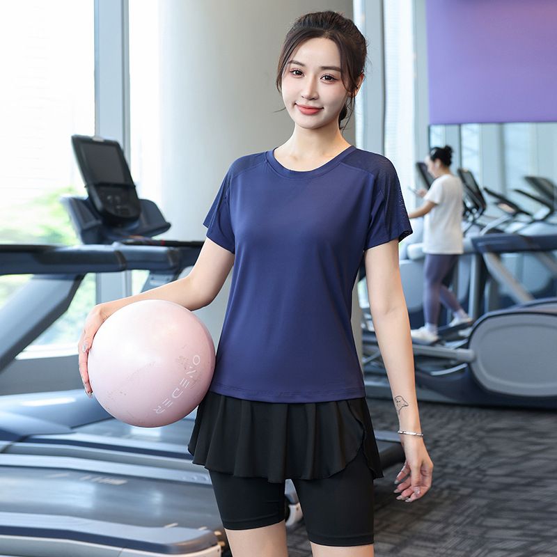Yoga-Top in Übergröße für Damen, lockere Passform, Sport, lässig, Laufen, kurzärmelig, Pilates, schweißabsorbierend, schnelltrocknend_voghion.com