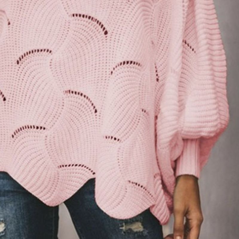Damenpullover in Übergröße; locker gestrickte Strickjacke mit Lochmuster für Damen_voghion.com