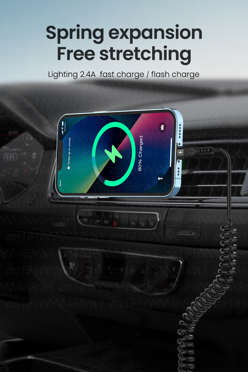 USB Spring Cable for iPhone 14 13 12 11 Pro Max XS XR X Retractable Mobile Phones Fasting Charging Cable Data_voghion.com