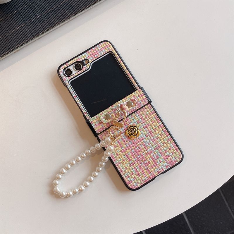 Woven Camellia for Galaxy zflip6/3/4 Phone Case Samsung 5th Generation Folding Protective Chain_voghion.com