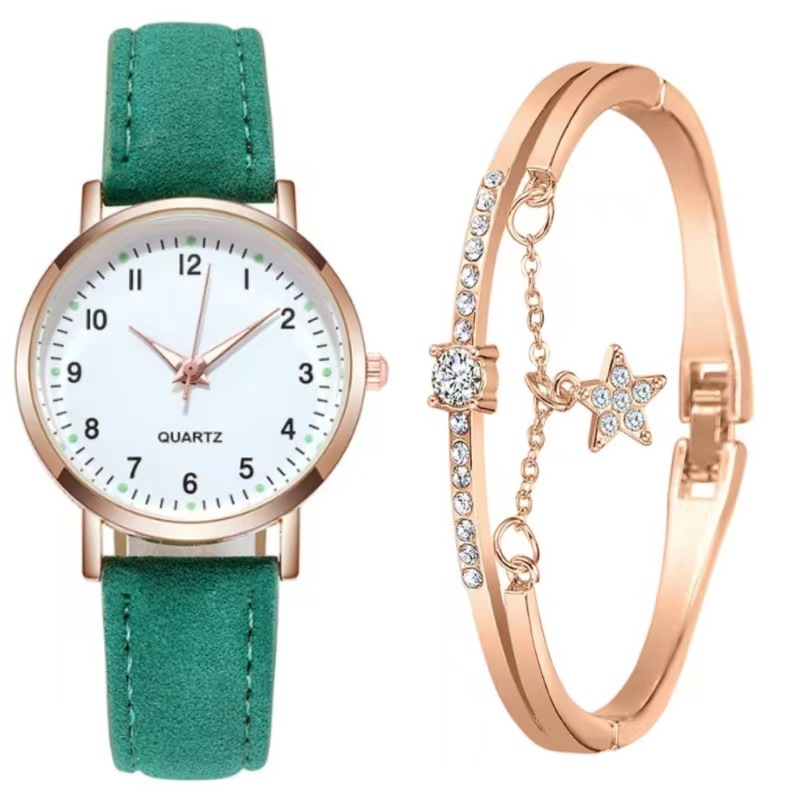 Zweiteilige einfache Damenuhr digitale Studentin leuchtende Uhr kleine frische gefrostete Leder lässige Damen Quarzuhr_voghion.com