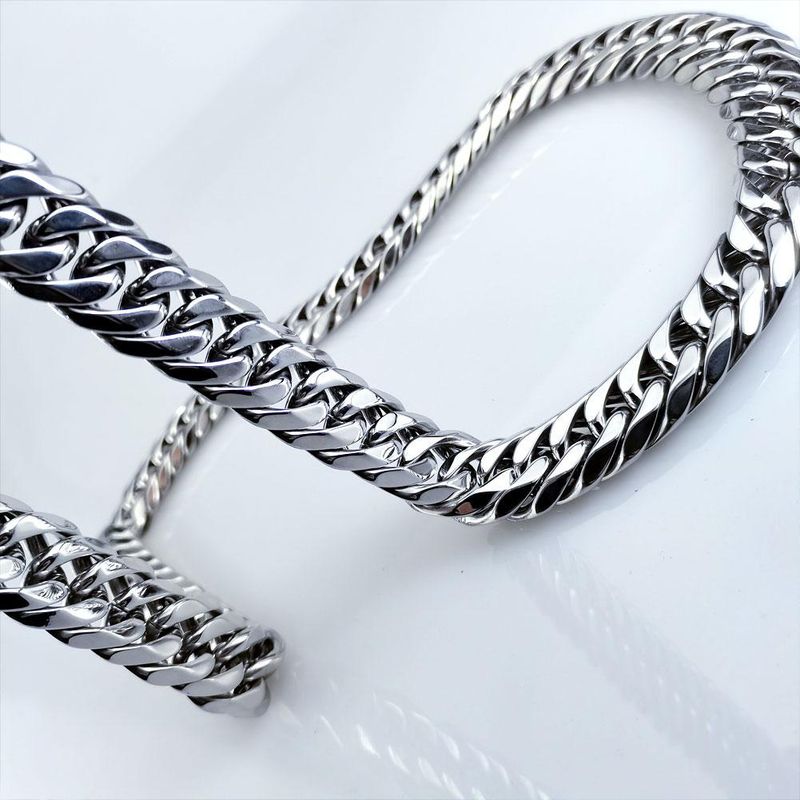 Very Heavy Men's 22mm Width Steel Original Color No Buckle Very Long Solid Chain Necklace_voghion.com