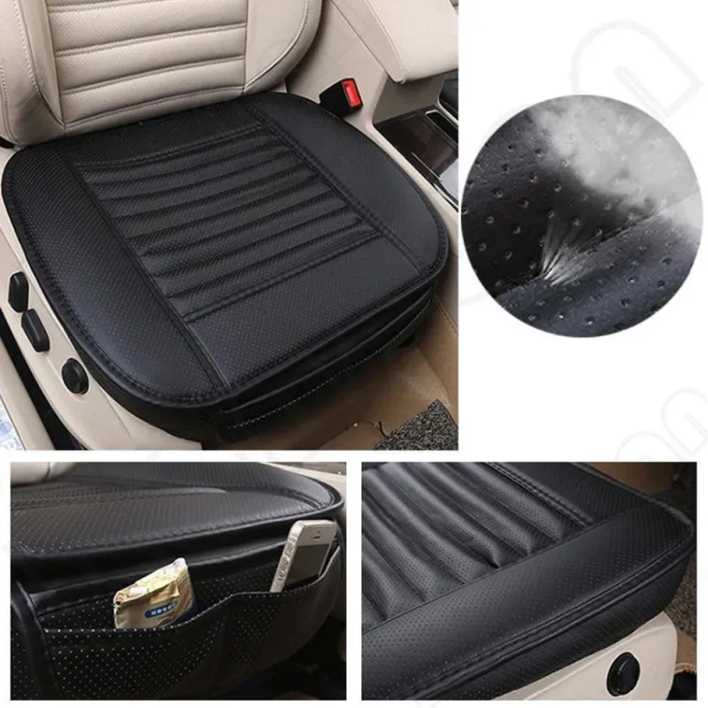 Edge Wrapping Comfortable Car Front Protectors BLACK Seat Cushion Covers For Auto With PU LeatherBeige_voghion.com
