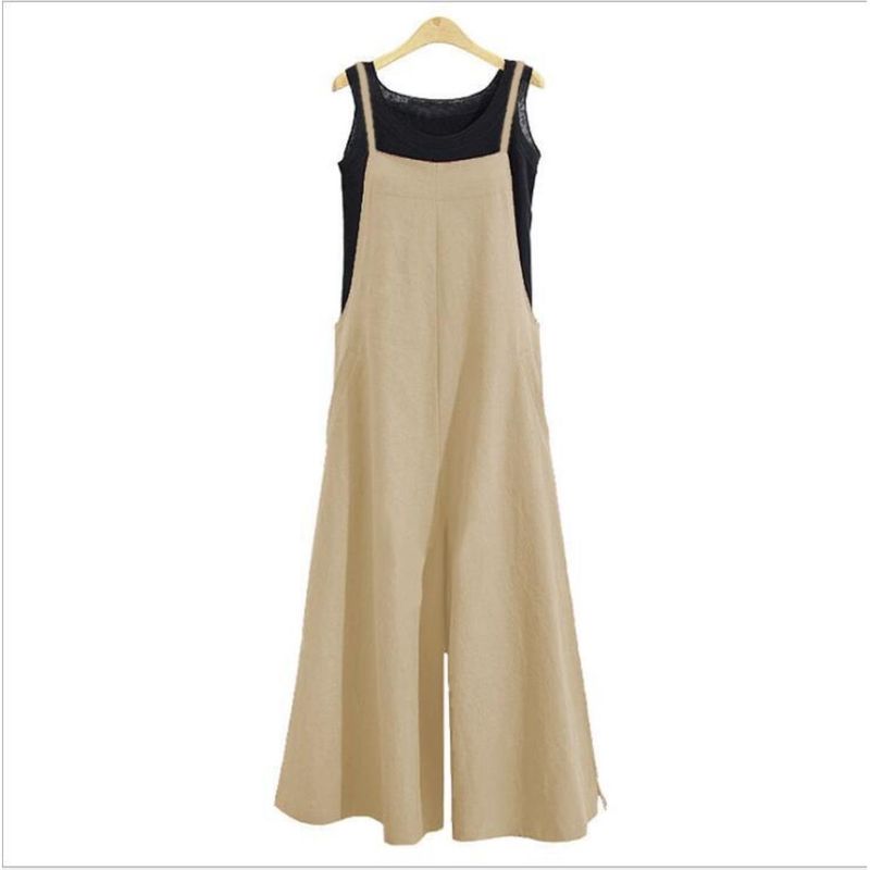 Suitable For All Seasons Summer Linen Flared Jumpsuit Cotton Wide-Leg Pants Overalls Women Casual Loose_voghion.com