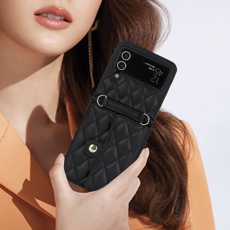 Z Flip4 5 Crossbody składany futerał na telefon skórzany pokrowiec akordeonowy odpowiedni do małego etui ochronnego na telefon Flip6_voghion.com