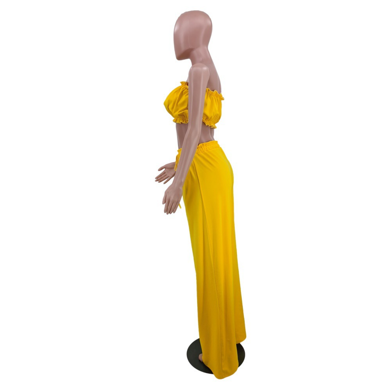 Ensemble deux pièces pour femmes, haut tubulaire et pantalon, couleur unie, décontracté_voghion.com