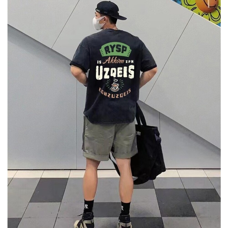 Lühikeste varrukatega meeste T-särk, hiphopi stiilis, mitmekülgne ja vabaaja kirjadega T-särk_voghion.com