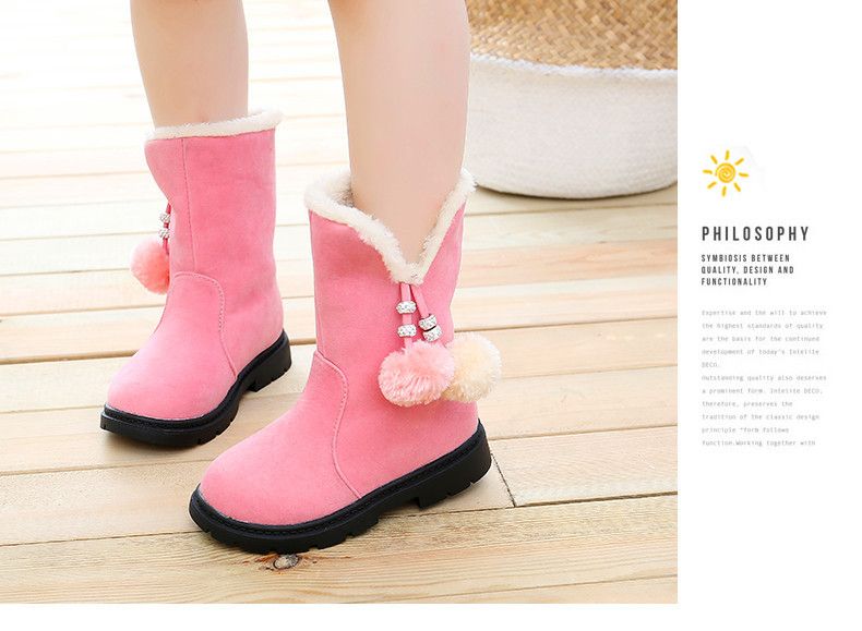2024 Herbst/Winter Mädchen Lange Eltern-Kind Prinzessin Hairball Schneestiefel, Kinderschuhe, Damen Samt_voghion.com