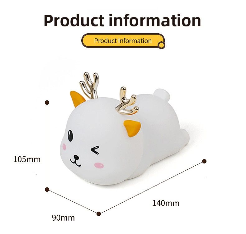 Soft Silicone Deer Night Light - Touch Control, Dimmable Nursery Lamp For Baby Kids Room_voghion.com