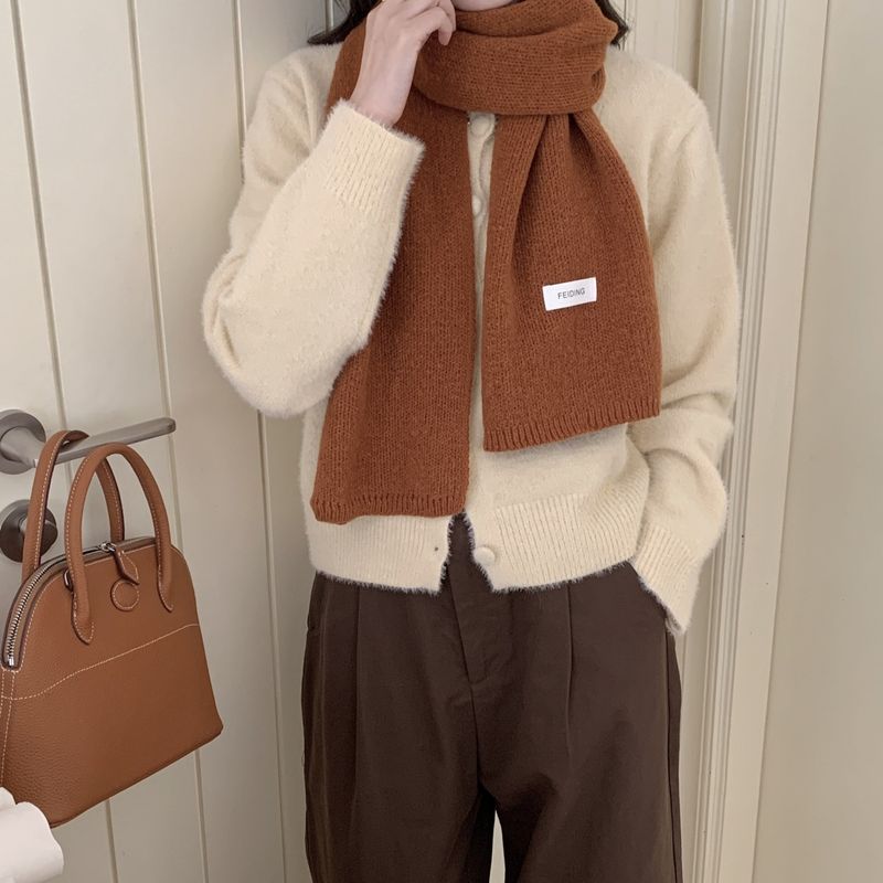 New Winter Women's Scarf Solid Color Soft Sticky Versatile Korean Couple Fashion Student Basic Knitted Warm Neck_voghion.com