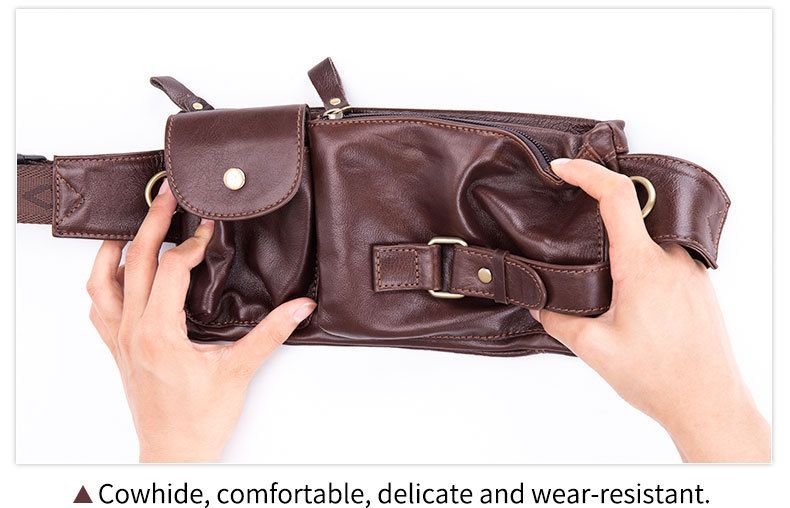 Men's Chest Bag Small Phone Waist Bag Single Shoulder Messenger Multifunctional Genuine Leather Chest Cowhide Running Bag_voghion.com