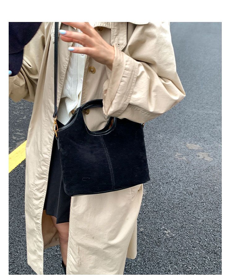 Borsa a secchiello con tracolla singola versatile in pelle scamosciata da donna, nuova moda 2025, borsa a mano Melad_voghion.com