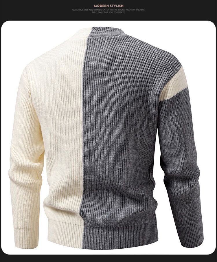 Herren-Strickpullover mit Farbblockmuster, dicke Strickjacke, lässiger Cardigan in lockerer Passform (Grau, Schwarz, Rot) – Größen M bis 3XL_voghion.com