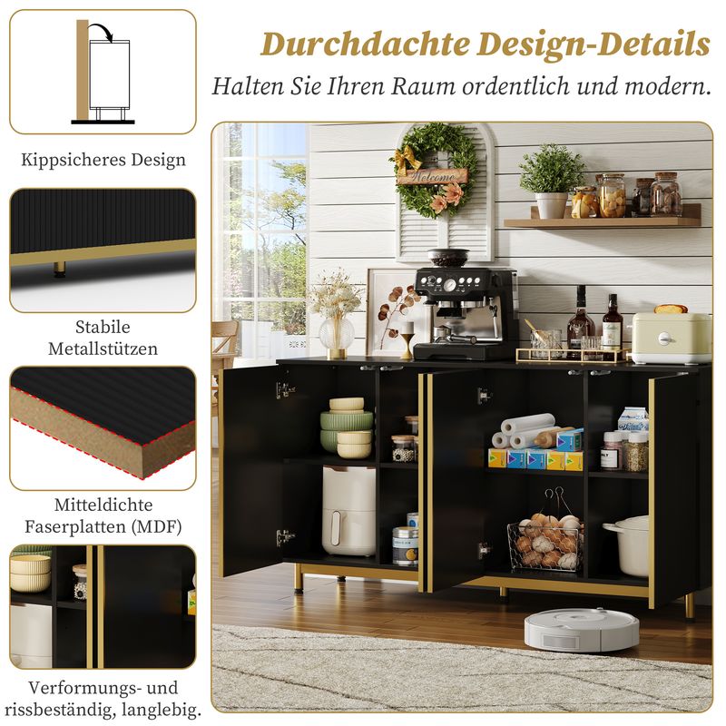 Credenza Schwarz 150cm Mit Wellenförmigen Türen, Verstellbaren Füßen Für Esszimmer_voghion.com