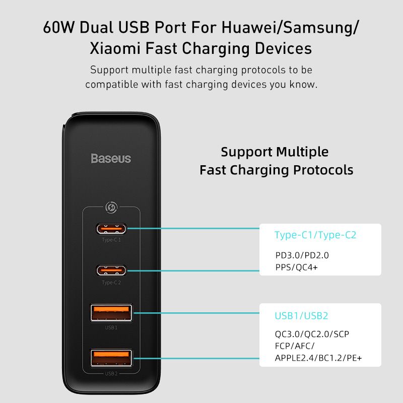 Unbeatable Quality Baseus 100W Gan USB Type C PD Quick Charge For IPhone IPad Book Samsung EU Charger Conforming To European Standard Plug_voghion.com