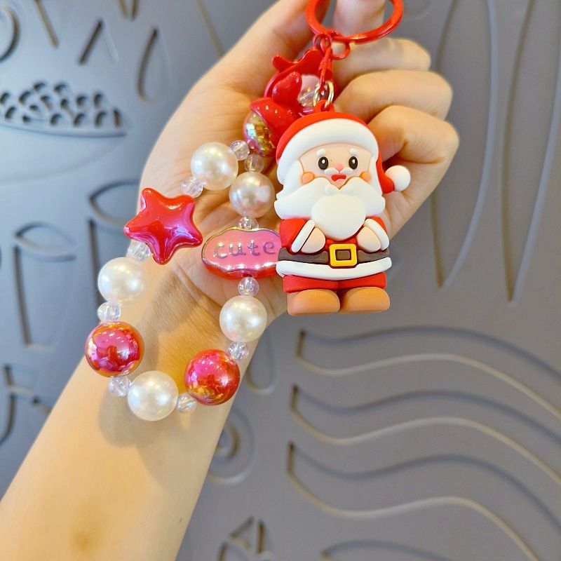 Nuovo portachiavi di Natale con ciondolo a forma di bambola, catena per telefono di Babbo Natale fai da te con ciondolo per borsa con perline fatto a mano_voghion.com