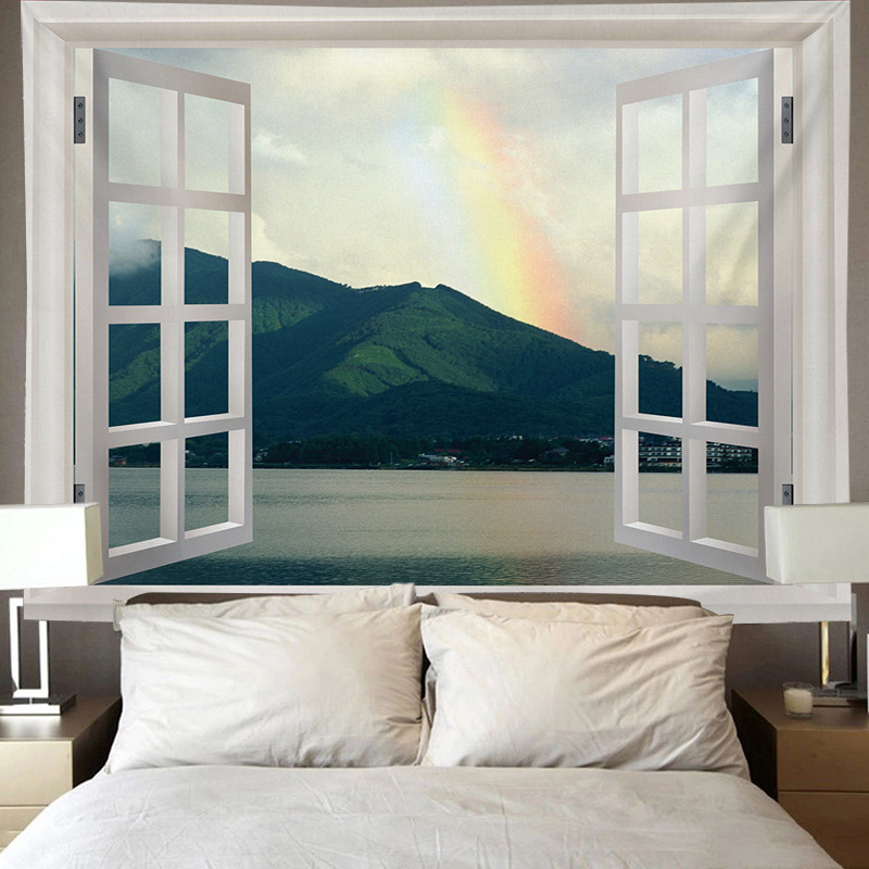 Peinture murale, impression numérique, tissu de fond, tissu suspendu pour chambre à coucher, tapisserie, chevet de style fenêtre_voghion.com