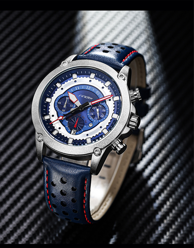 Sinobi men's watch men's multi-function small three-pin famous watch waterproof luminous belt calendar quartz watch _voghion.com