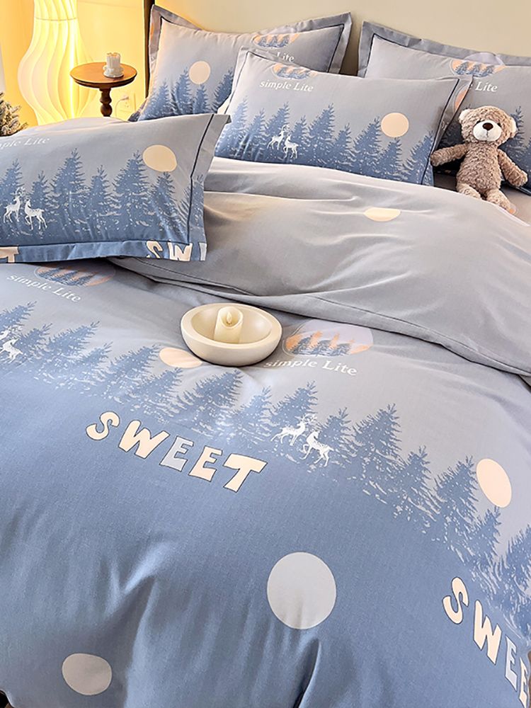 High-End Thickened Full Brushed Four-Piece Set 100% Pure Cotton Bed Sheet Duvet Cover Spring And Autumn Four Seasons_voghion.com