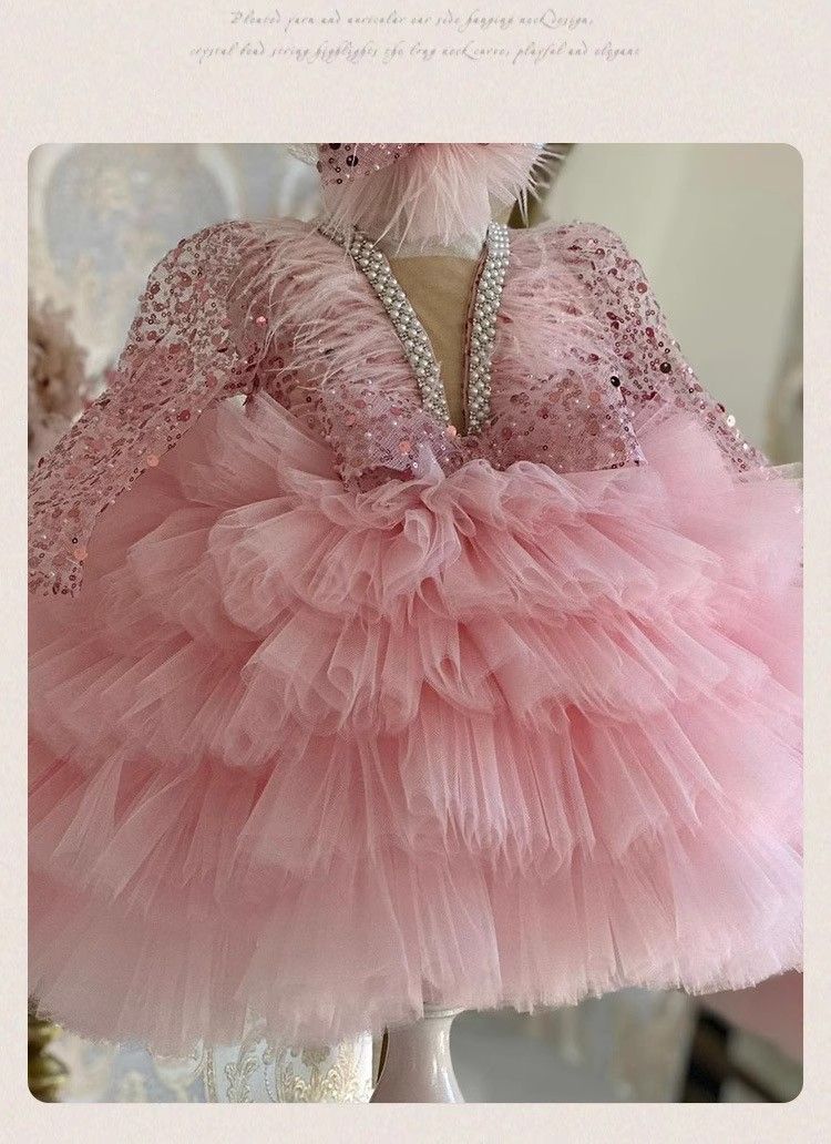 Abiti alla moda per bambine, gonne a palloncino in garza soffice, esibizioni al pianoforte per bambini, spettacoli in passerella_voghion.com