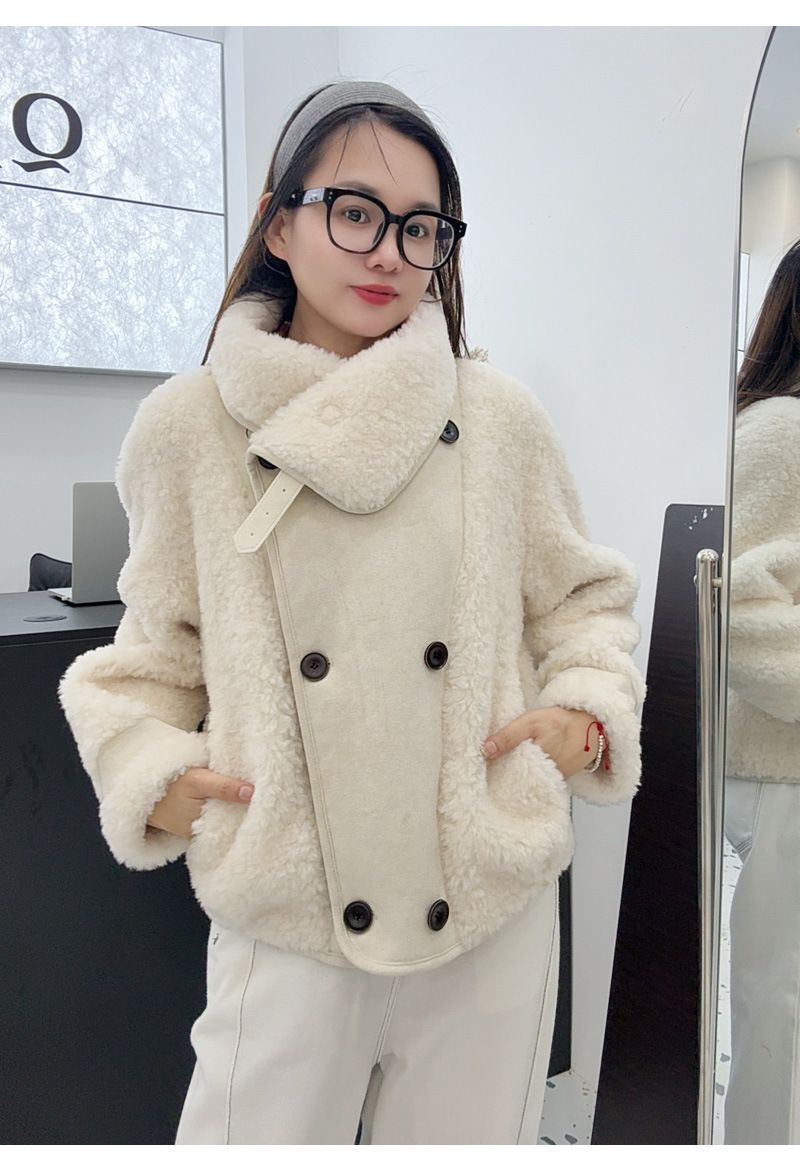 Teddybärmantel Damen Übergroße Fleecejacke 100% Wolle Warme Winteroberbekleidung Weich Flauschig Gemütlich Lässig_voghion.com