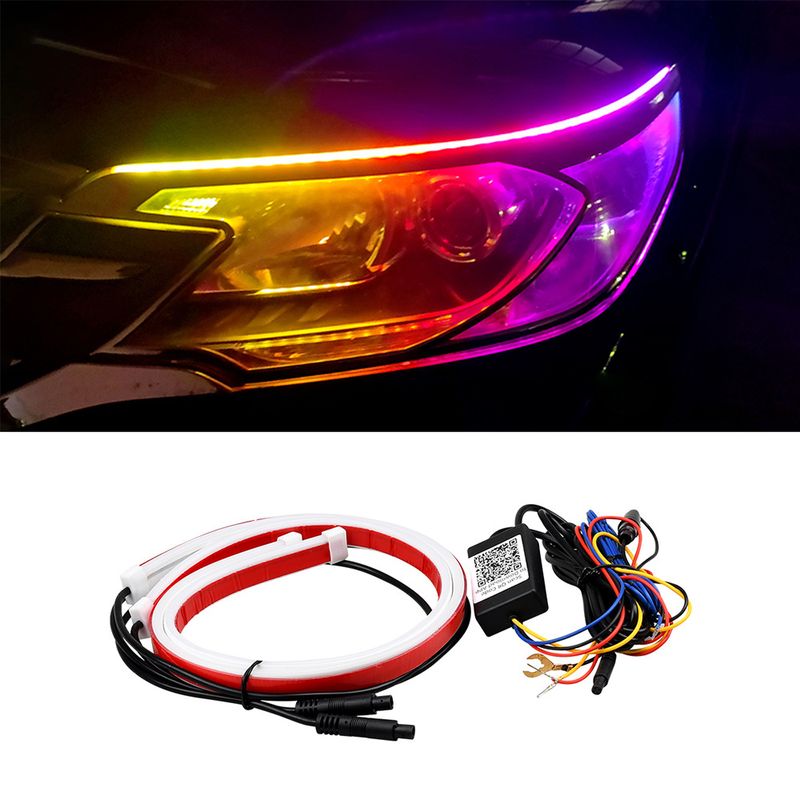 Striscia luminosa per luci diurne colorate RGB per auto, controllo Bluetooth tramite APP, 30 cm, 45 cm, 60 cm_voghion.com