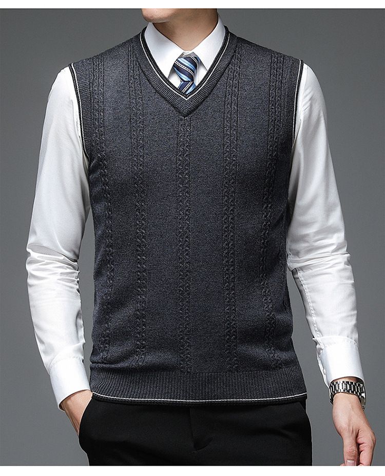 Ärmellose Pulloverweste aus Wollmischung mit V-Ausschnitt für Herren – Karo- und Camouflage-Muster, schmale Passform, lässiger Pullover für den Herbst_voghion.com