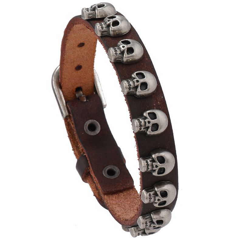 Nuovo braccialetto in pelle con teschio in lega, semplice e versatile, da uomo, in stile punk_voghion.com