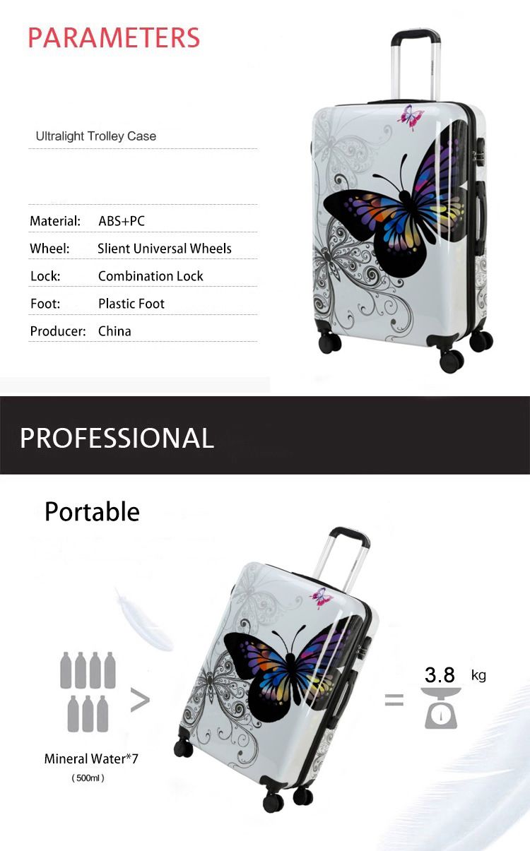 Pink Cute Butterfly Trolley Case ABS+PC Suitcase Spot Children's Suitcase Boarding Mother And Child Password Box_voghion.com