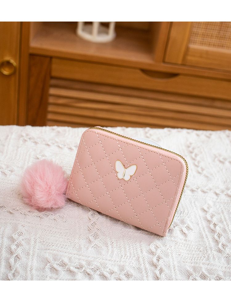 Monedero acolchado bordado para mujer con dije de mariposa y colgante esponjoso: un elegante bolso pequeño para tus artículos esenciales._voghion.com