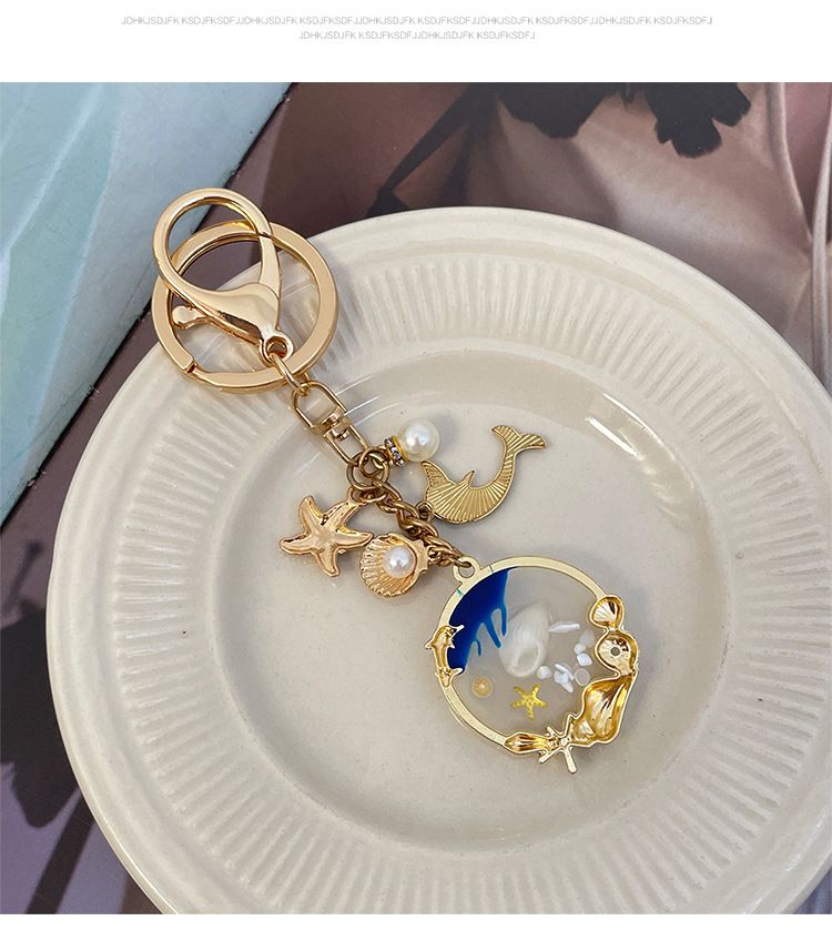Porte-clés pendentif série Cartoon Ocean, coquillage, dauphin, perle, breloque de sac, goutte d'huile, accessoires, petit cadeau_voghion.com