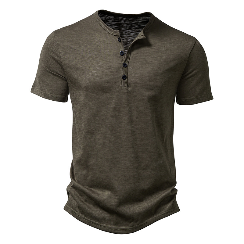 Maglietta da uomo in cotone di bambù con scollo a V, traspirante e comoda, a maniche corte, per un look casual e sportivo (nero, bianco, cachi, verde militare)_voghion.com