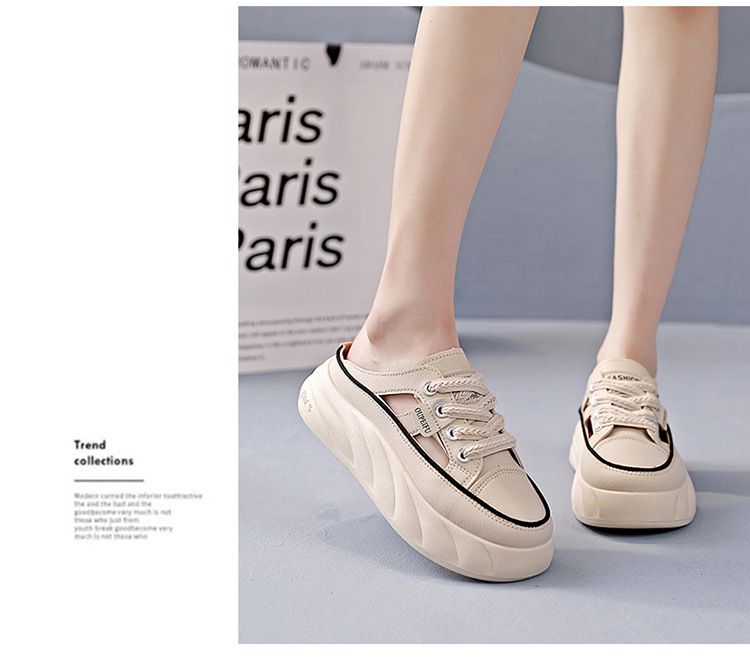 Weiße Turnschuhe für Studentinnen 2025 Sommer Neue Slip-On Faule Schuhe Vielseitig Dickbesohlte Geschlossene Zehenhalbschuhe A15_voghion.com