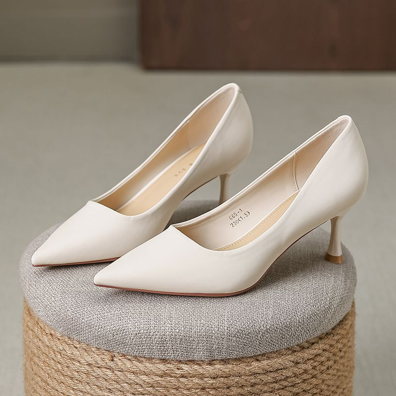 Tacchi alti in morbida pelle, scarpe singole a punta con tacco piccolo in stile francese, scarpe da donna_voghion.com