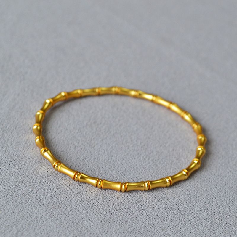 China-Chic New Chinese Popular Literature And Art Brass Ancient Gold Plated Frosted Bamboo Knot Elastic Bracelet Rising_voghion.com