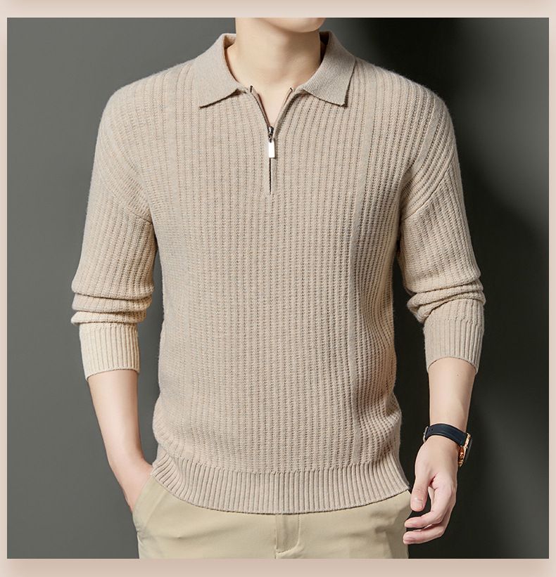 Herren-Strickpullover mit Halbreißverschluss – Stehkragen mit Zopfmuster, warm und stylisch für den Winter_voghion.com