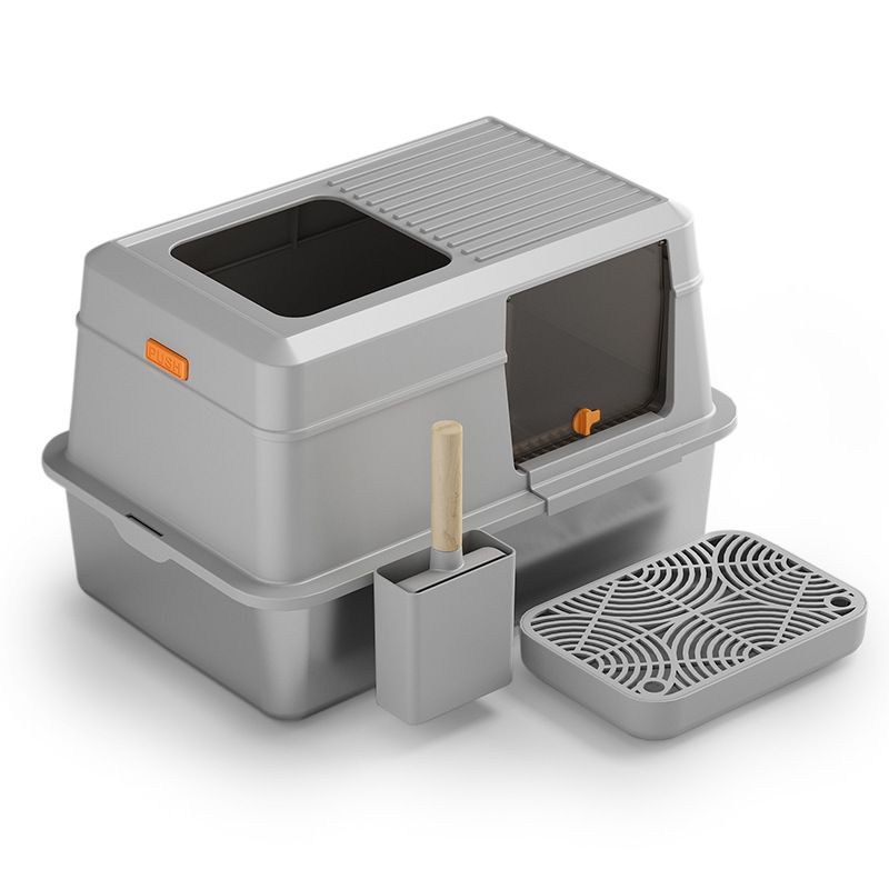 Large Fully Enclosed Stainless Steel Litter Box Deodorizing Splash-Proof Pet Supplies With Lid Cat Toilet_voghion.com