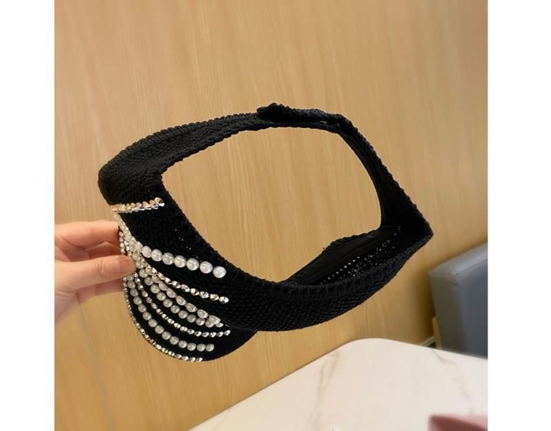 Cappello da donna con perle e strass, cappello a cilindro vuoto, versatile, traspirante, lavorato a maglia, visiera, berretto senza maniche_voghion.com