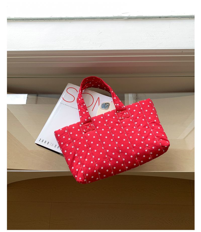 Borsa a tracolla a pois rossi, grande capacità, design con cuciture, borsa da donna, nuova 2025_voghion.com