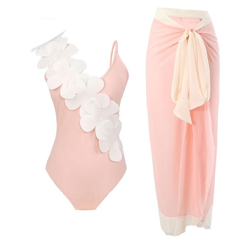 Traje de baño de una pieza Traje de baño con tirantes de flores tridimensionales de secado rápido_voghion.com