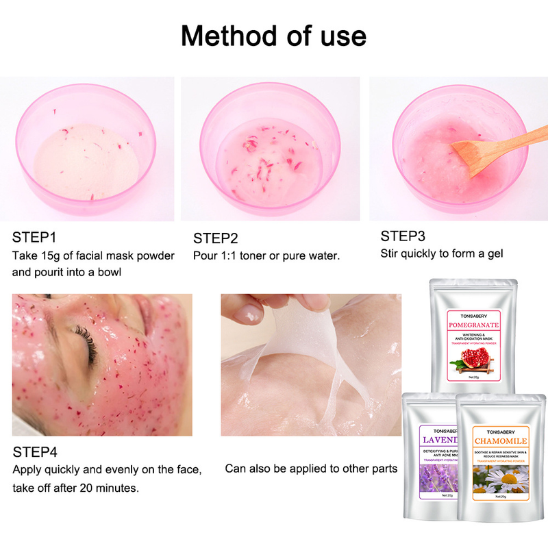 10 tipos de película suave de 20g para desvanecer la marca del acné carbón de bambú manzanilla pétalo de rosa mascarilla facial en polvo_voghion.com
